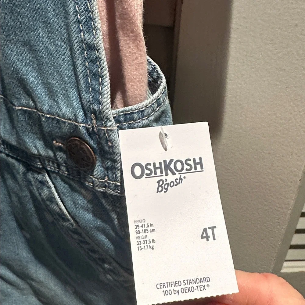 Denim overalls with pink hearts. OshKosh B'gosh 4T